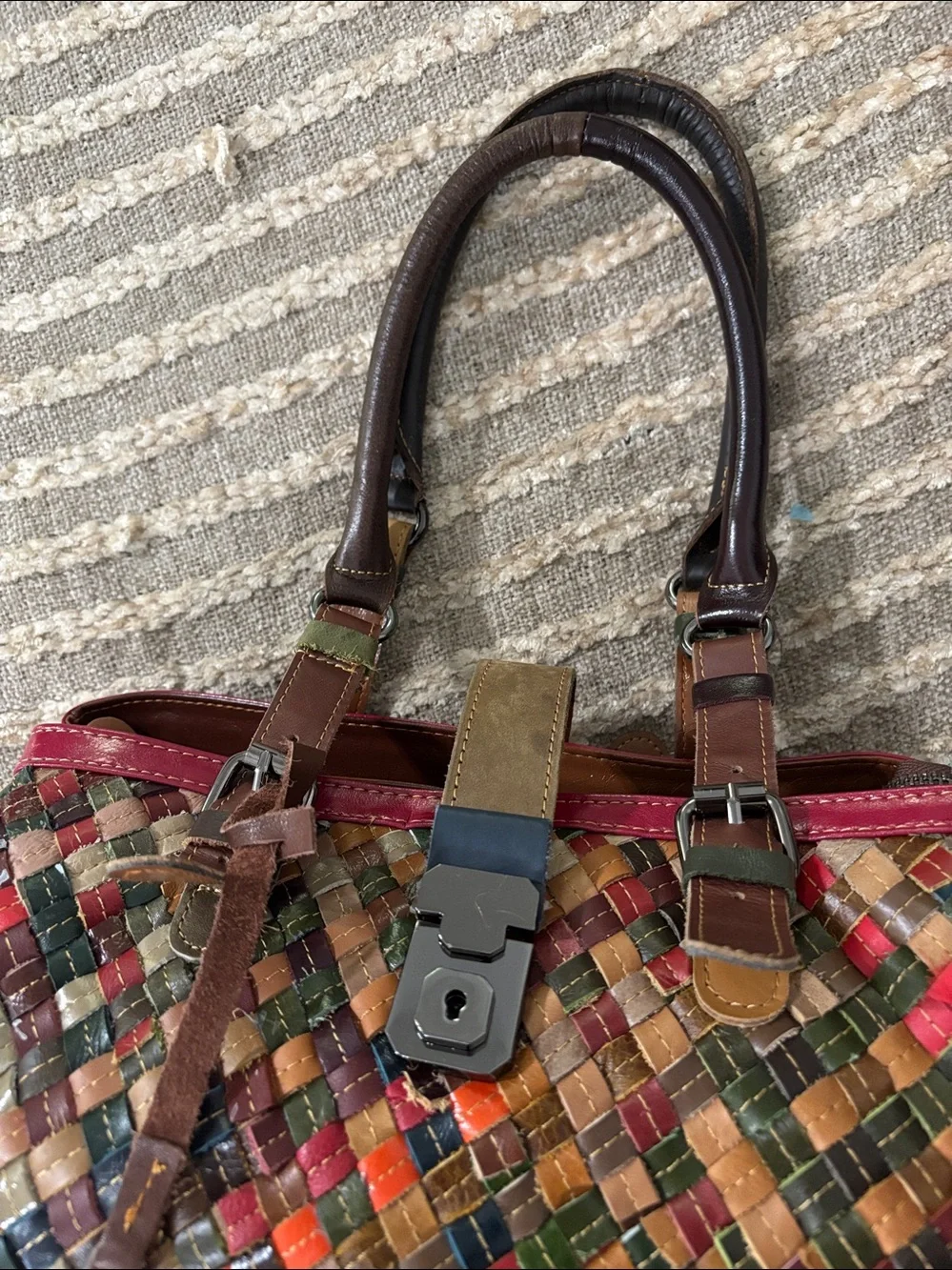 Multi-color Leather Hand-woven Handbag Shoulder Purse Bags Unbranded